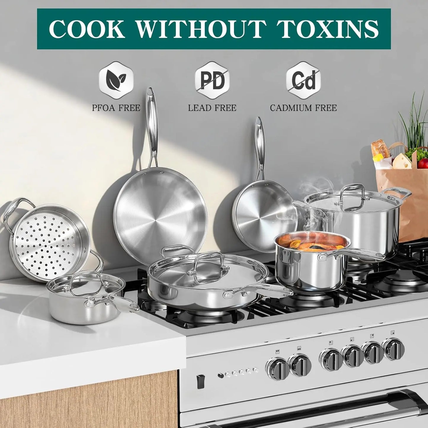 Pots And Pans Set Stainless Steel Cookware Induction Compatible Oven Safe
