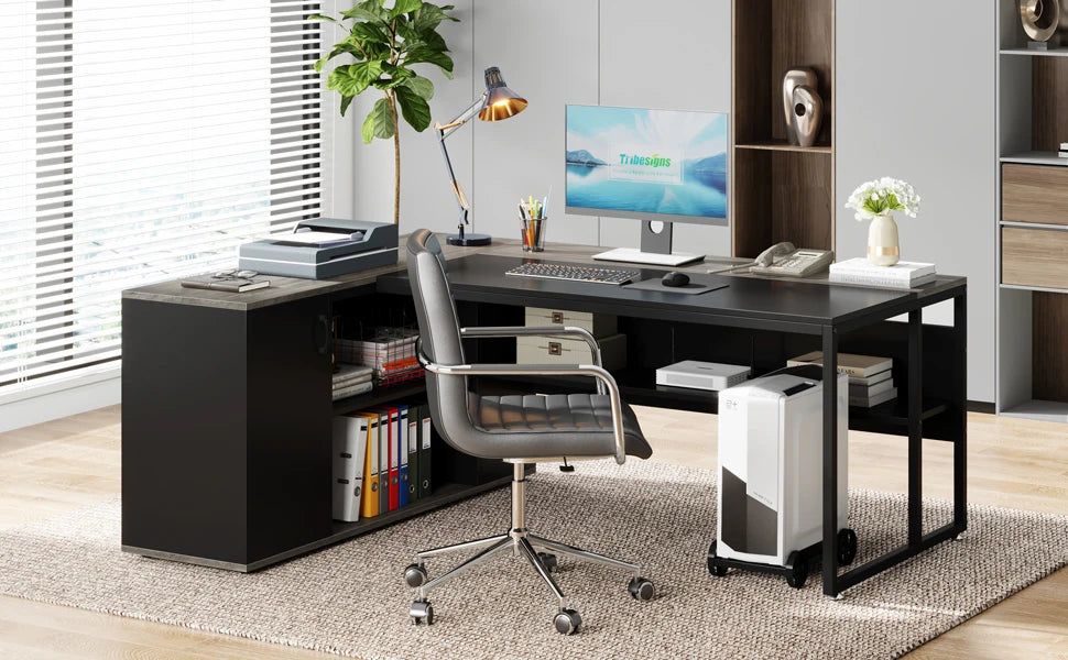Tribesigns L Shaped Executive Desk With Cabinet Storage