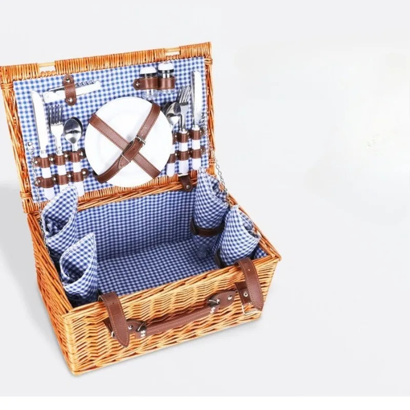 Rattan Picnic Basket Handheld for Outdoor Storage and Hiking
