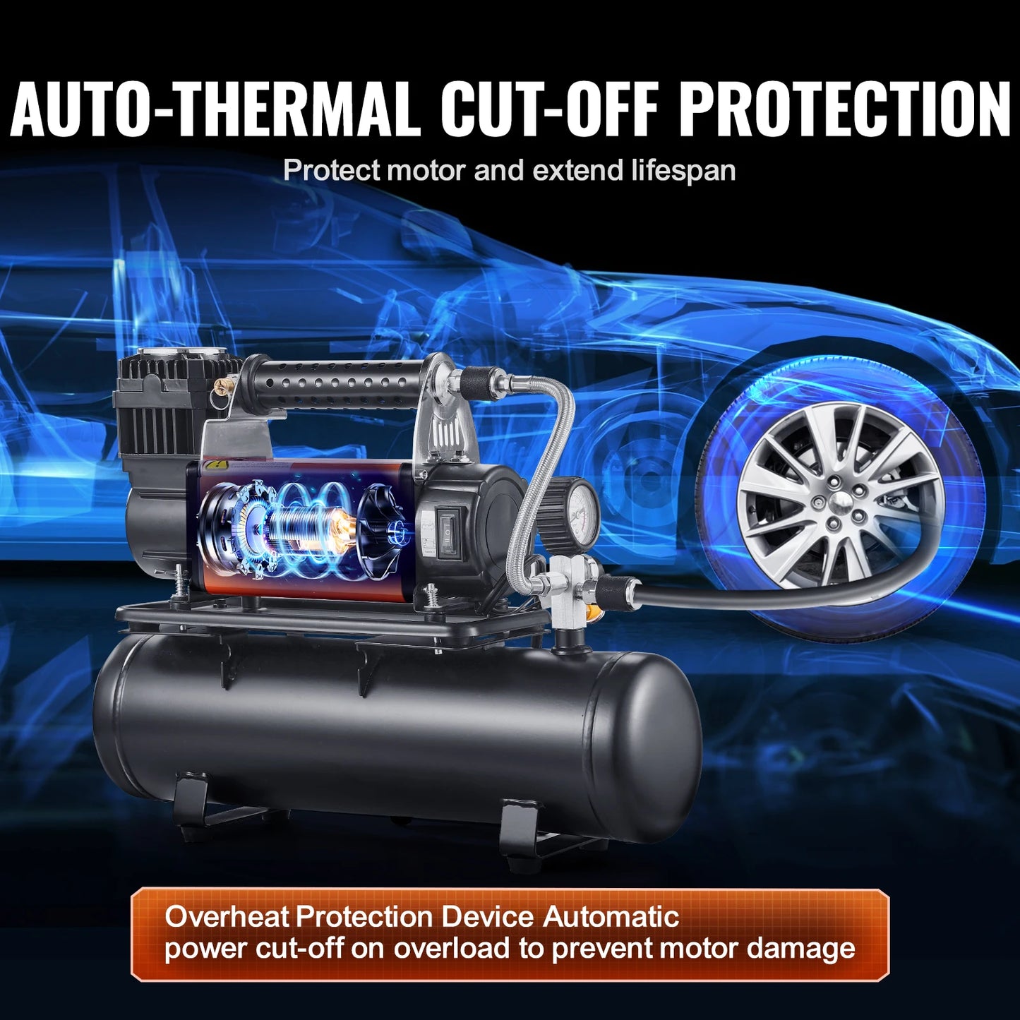 SucceBuy 12V Portable Tire Inflator Heavy Duty Air Compressor 6.35 CFM 150PSI Air Compressor Tire Inflator for Trucks Car SUV