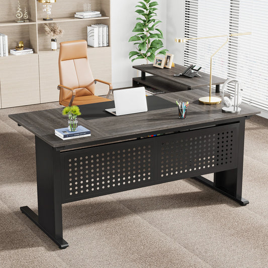 Tribesigns All-In-One L-Shaped Office Desk With File Cabinet