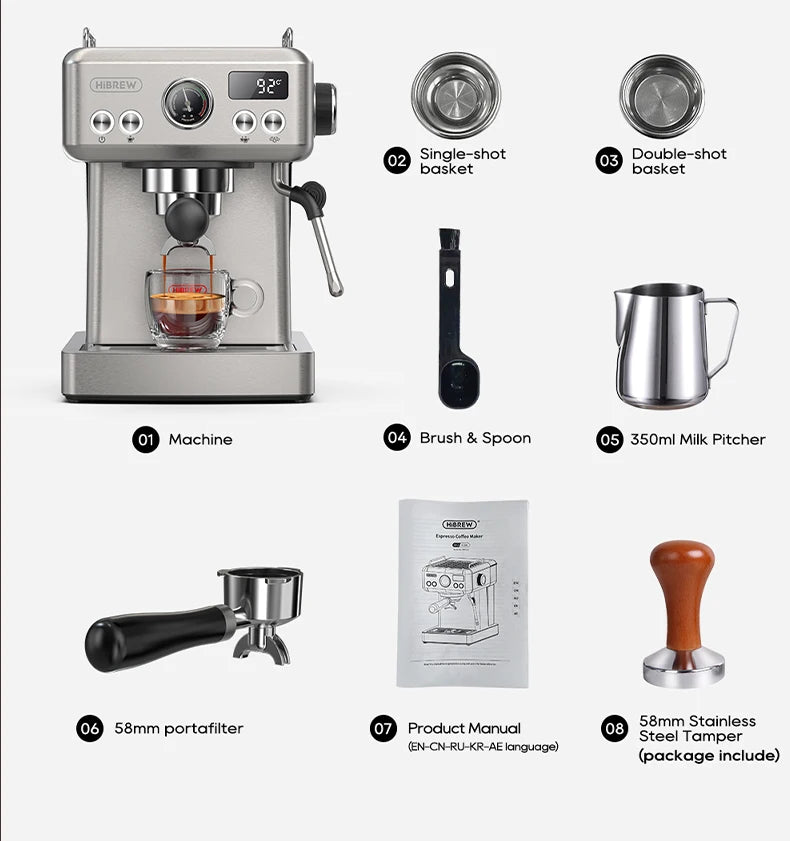 HiBREW H10A 20-Bar Semi-Automatic Espresso Machine