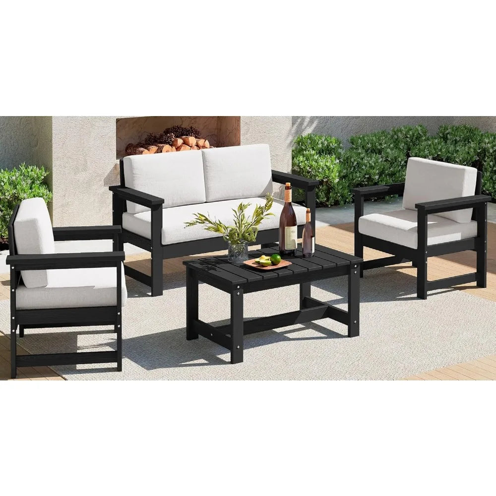 Outdoor HDPE Sofa Set With Cushions For All Weather Use