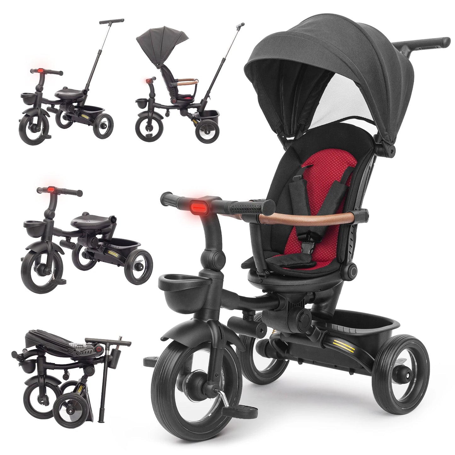 7 In 1 Foldable Baby Tricycle With Canopy And Lights