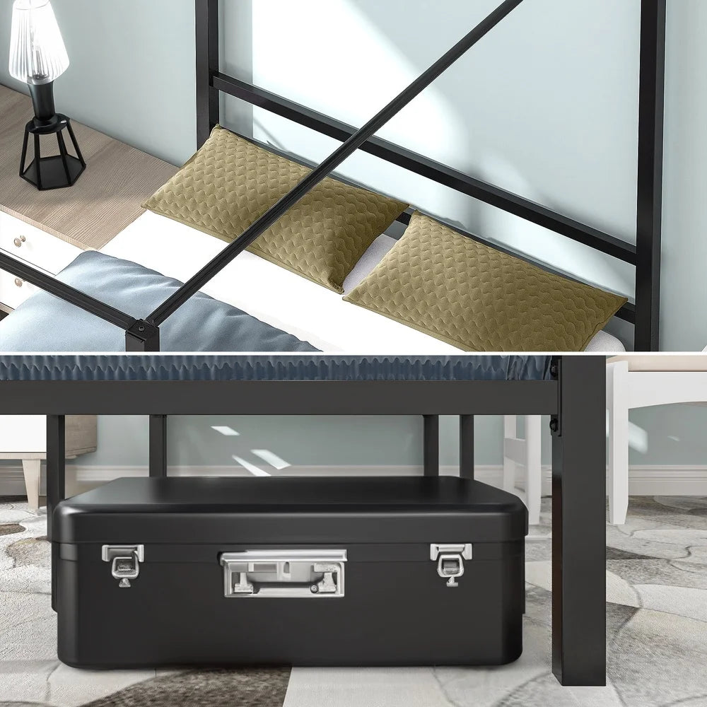 Sturdy Metal Canopy Platform Bed Frame With Under Bed Storage