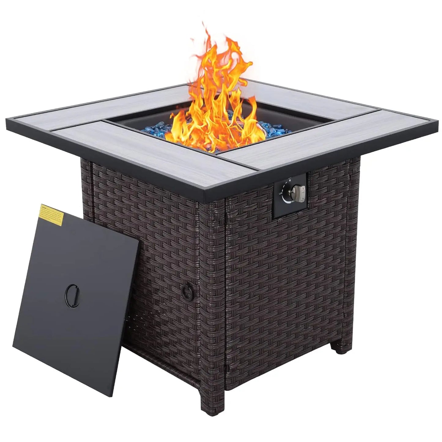 Modern Outdoor Propane Fire Pit Table With Wicker Exterior