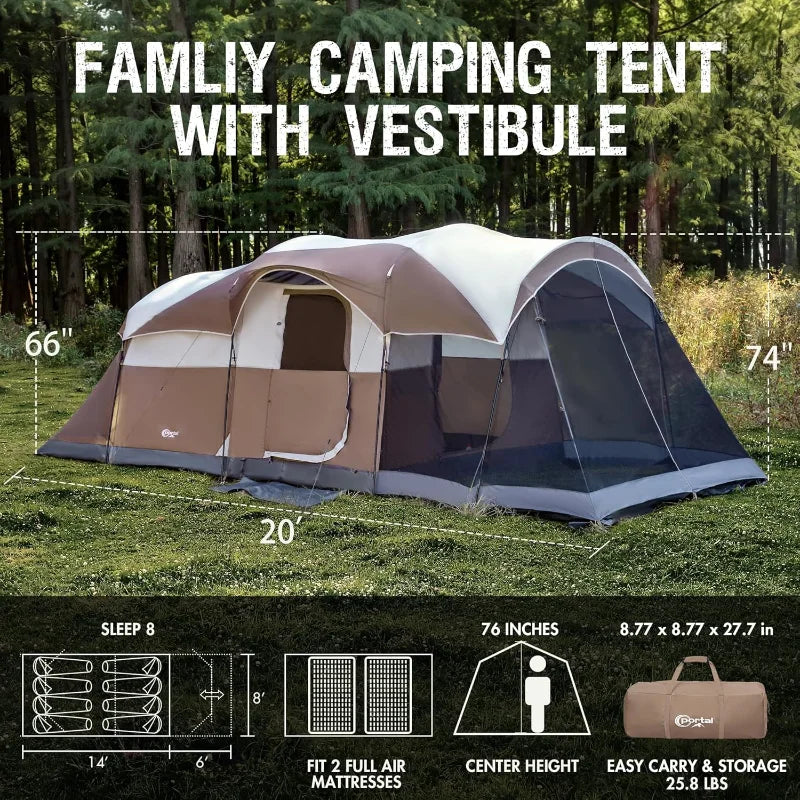 Family Camping Tent with Screen Room and Water Resistant Design