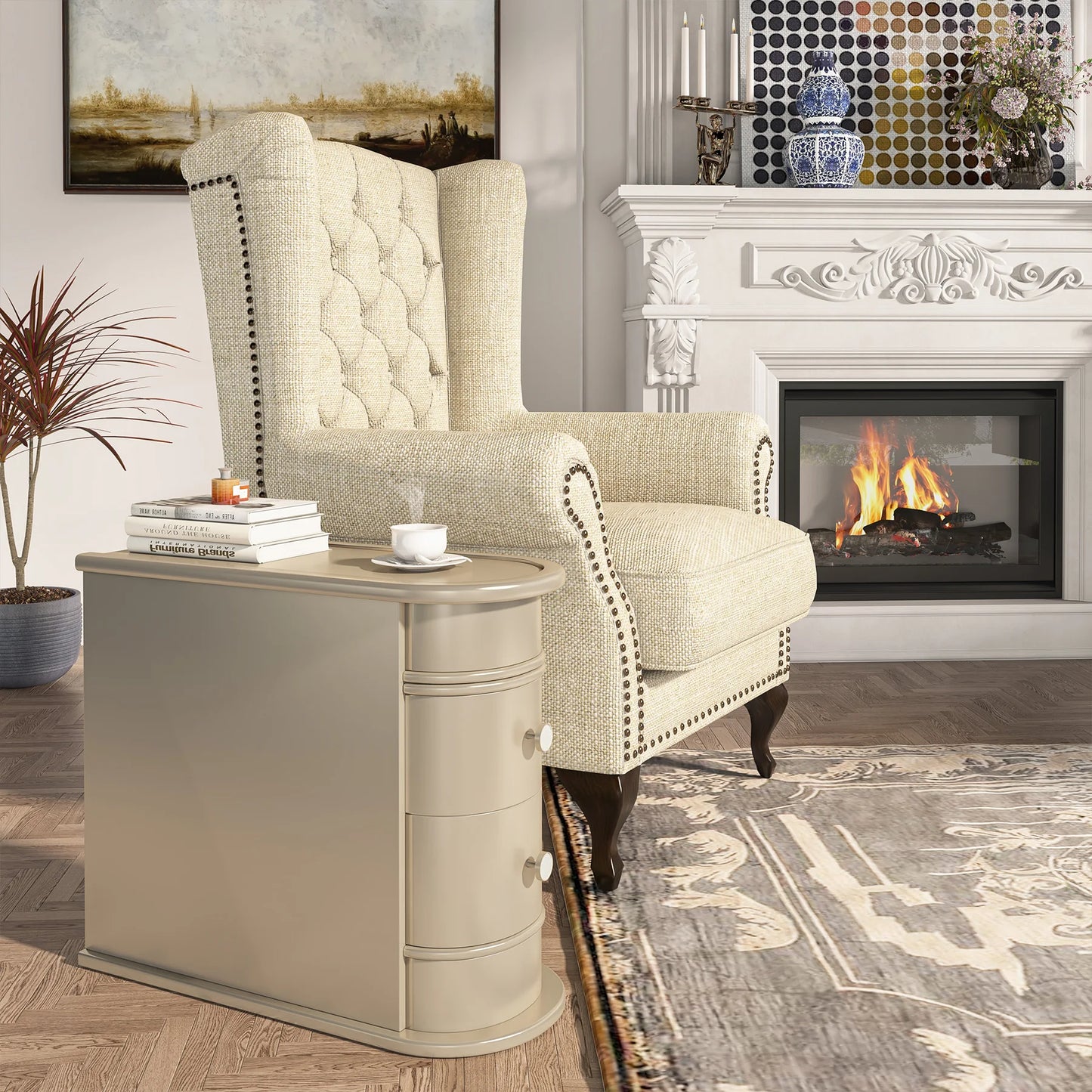 Tribesigns Round Solid Wood End Table With Drawer Nightstand