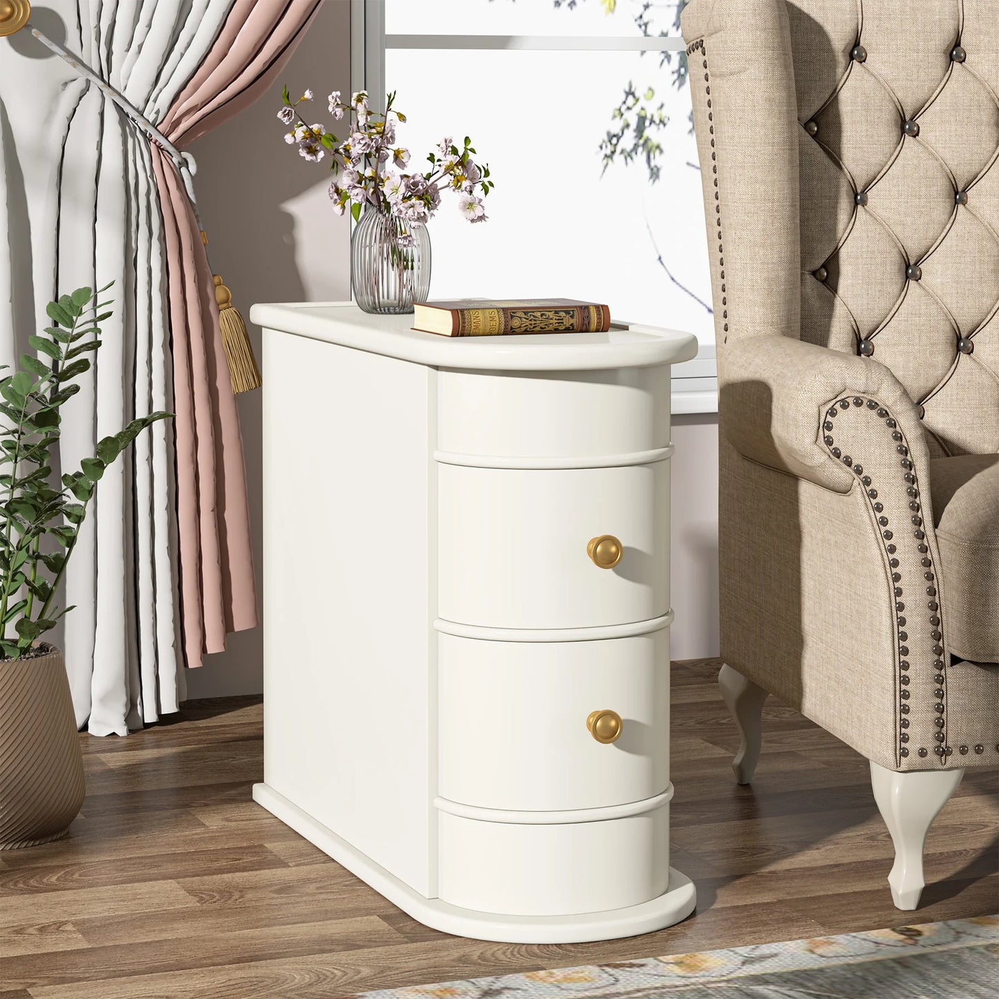 Tribesigns Round Solid Wood End Table With Drawer Nightstand