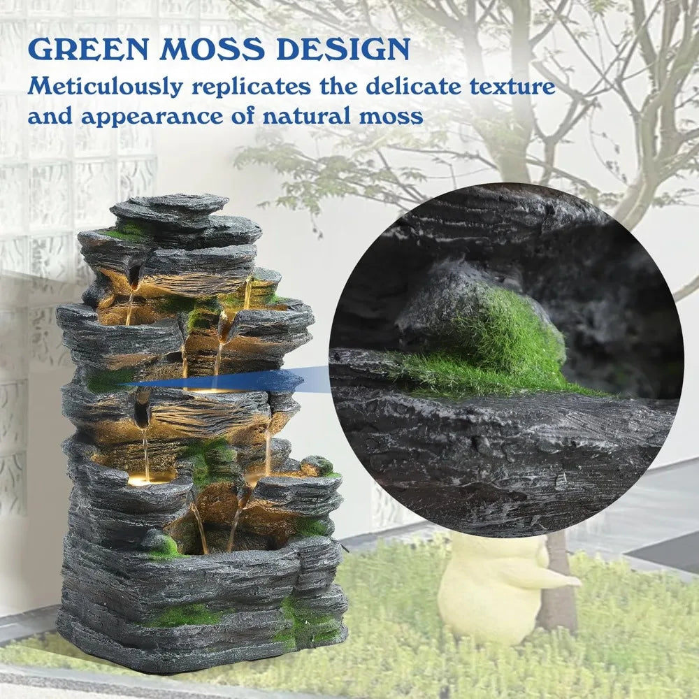 Seven-Tier Rock Waterfall Fountain With LED Lights