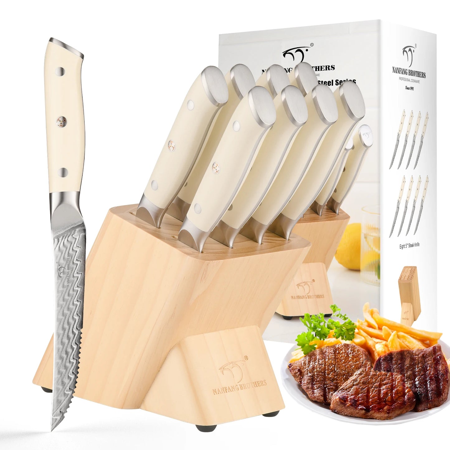 Premium VG10 Damascus Steak Knife Set With Wooden Storage Block