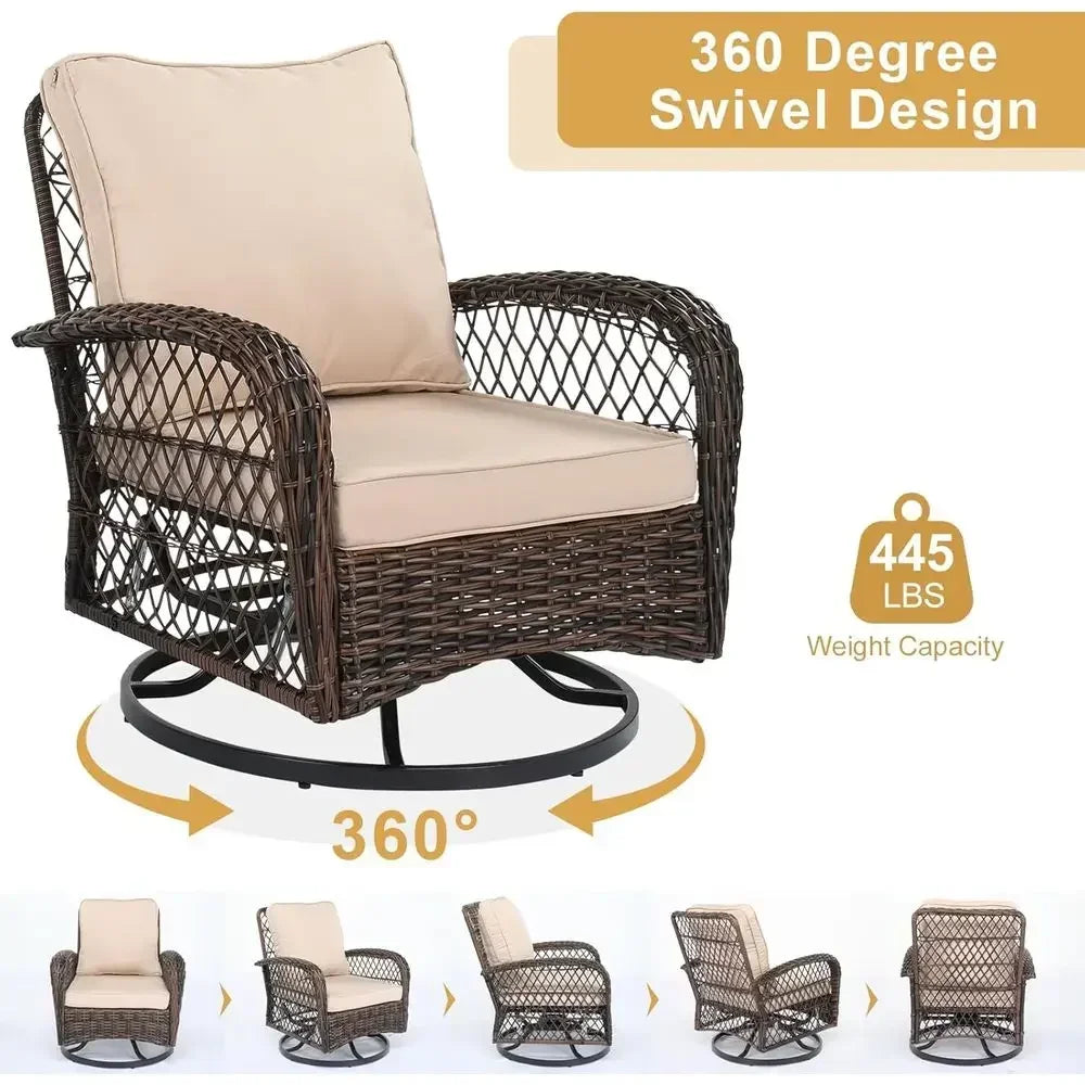 3-Piece Outdoor Swivel Rocking Chair Set with Side Table