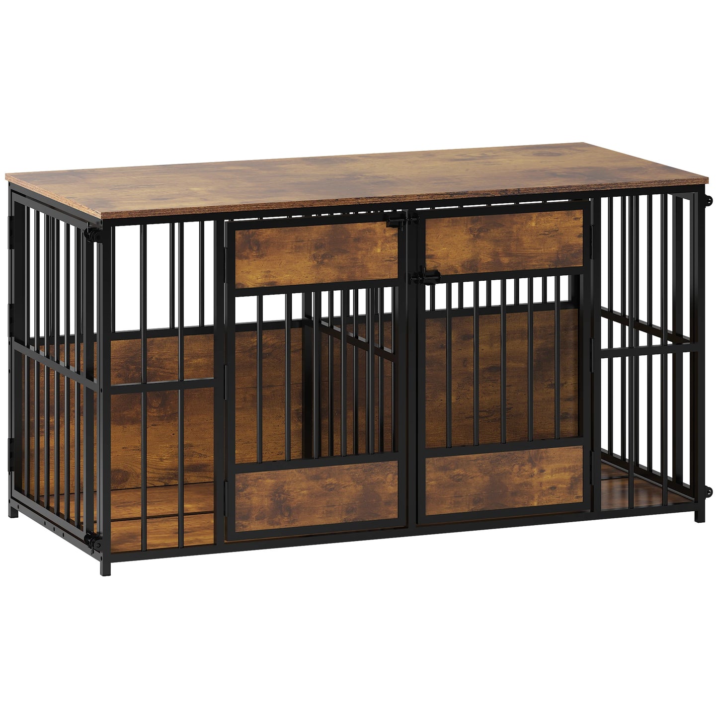 47.2-Inch Double Dog Crate Furniture with Storage Drawers and Tabletop