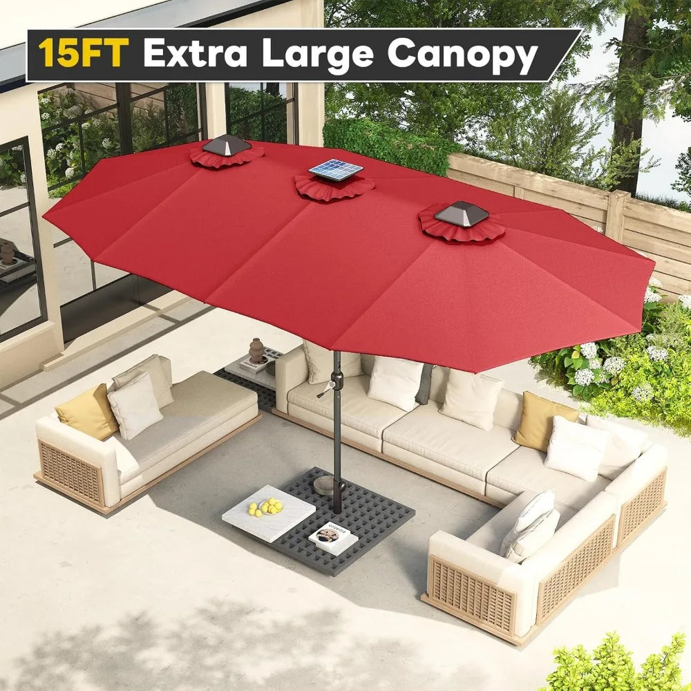 Solar Powered Patio Umbrella With LED Lights And Crank