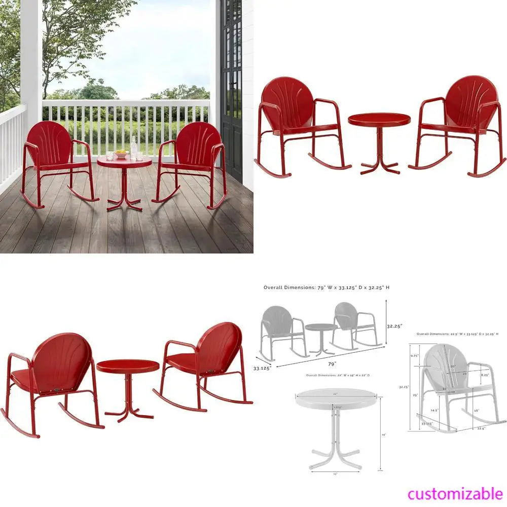 Retro Crosley Griffith Patio Rocking Chair Set With Side Table