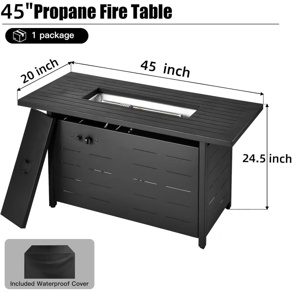 Propane Fire Pit Table With Lid And Lava Rock Outdoor