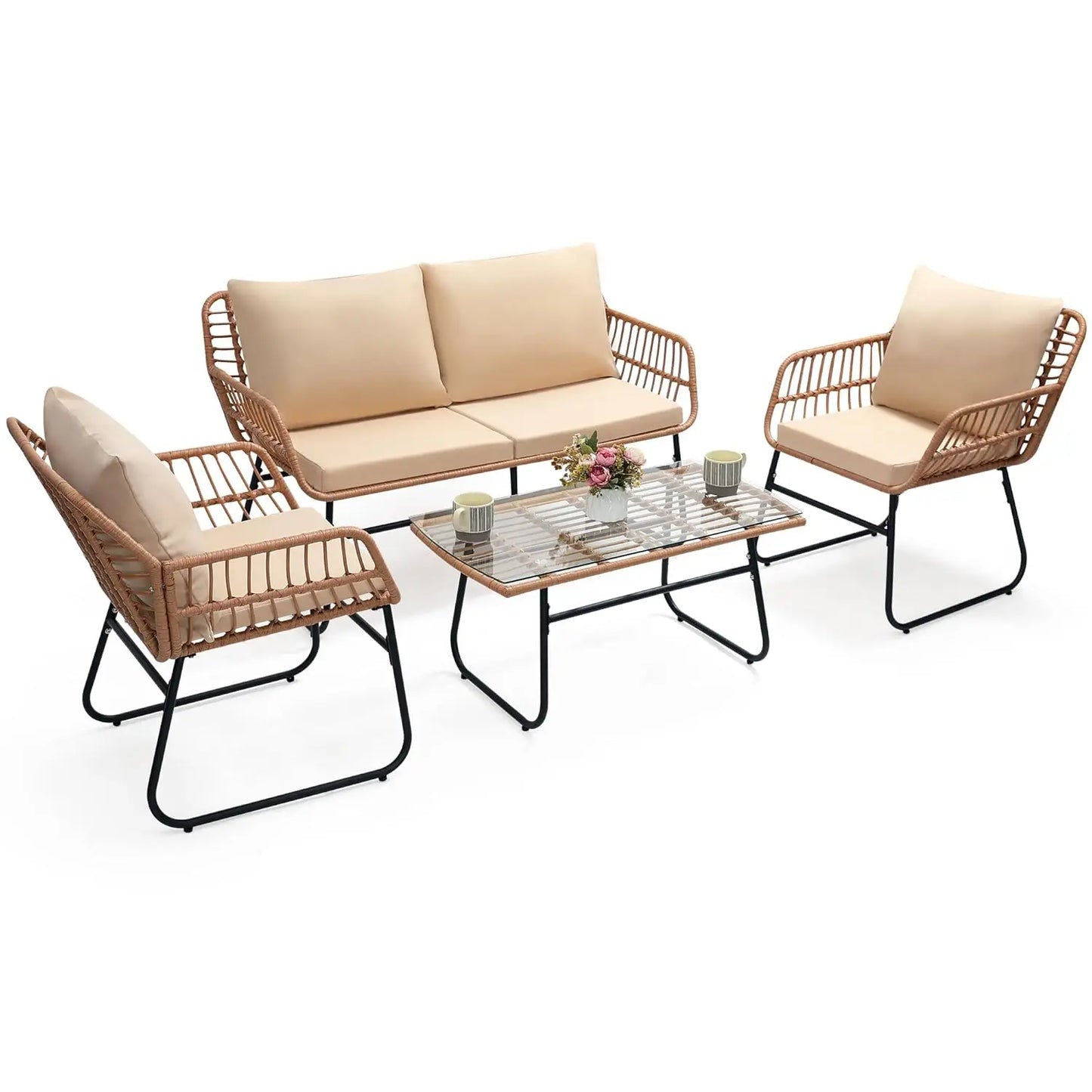 Patio Bistro Outdoor Furniture Set With Wicker Sofa And Table