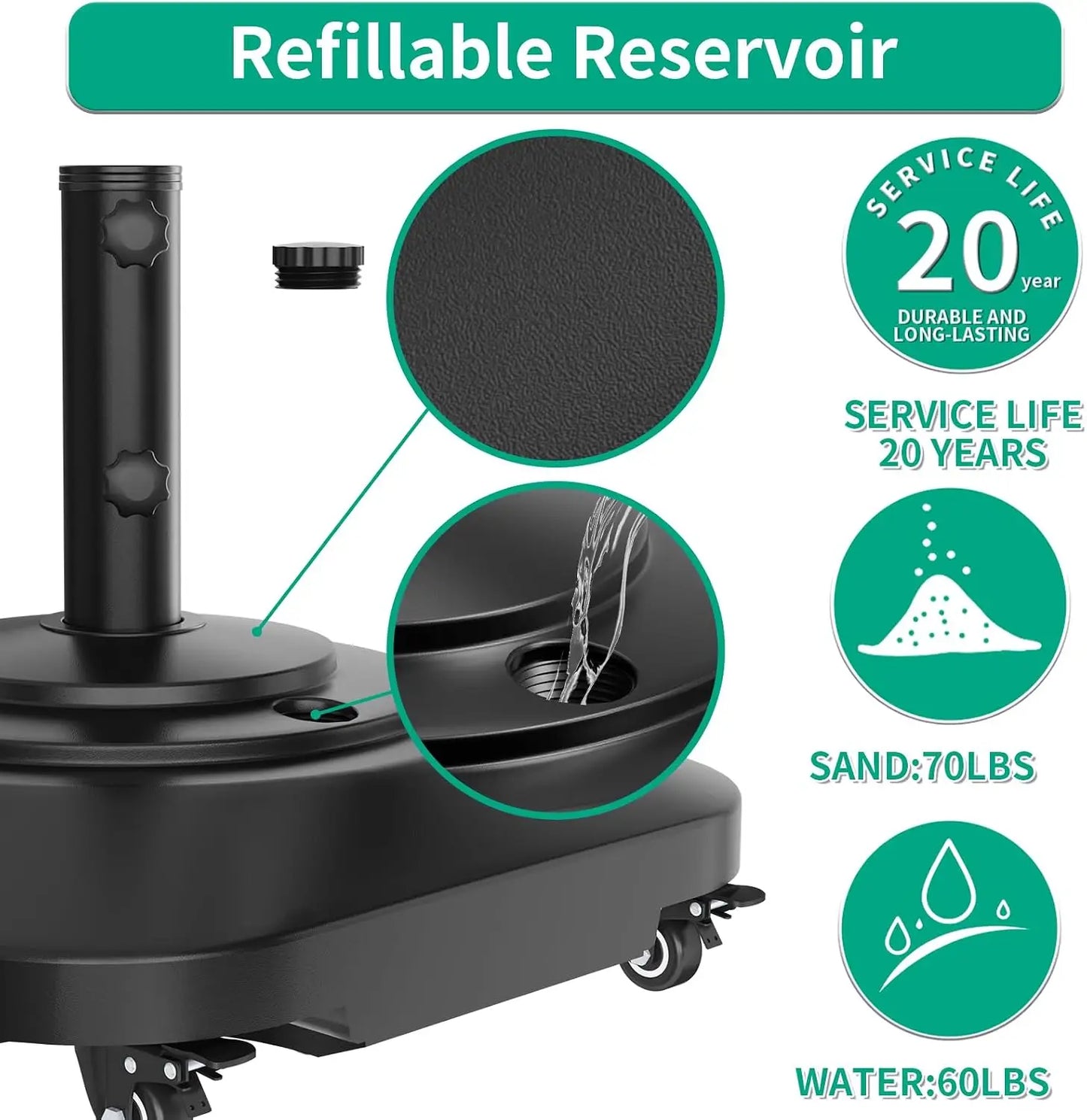 Mobile Patio Umbrella Base With Five Wheels And Locking Casters