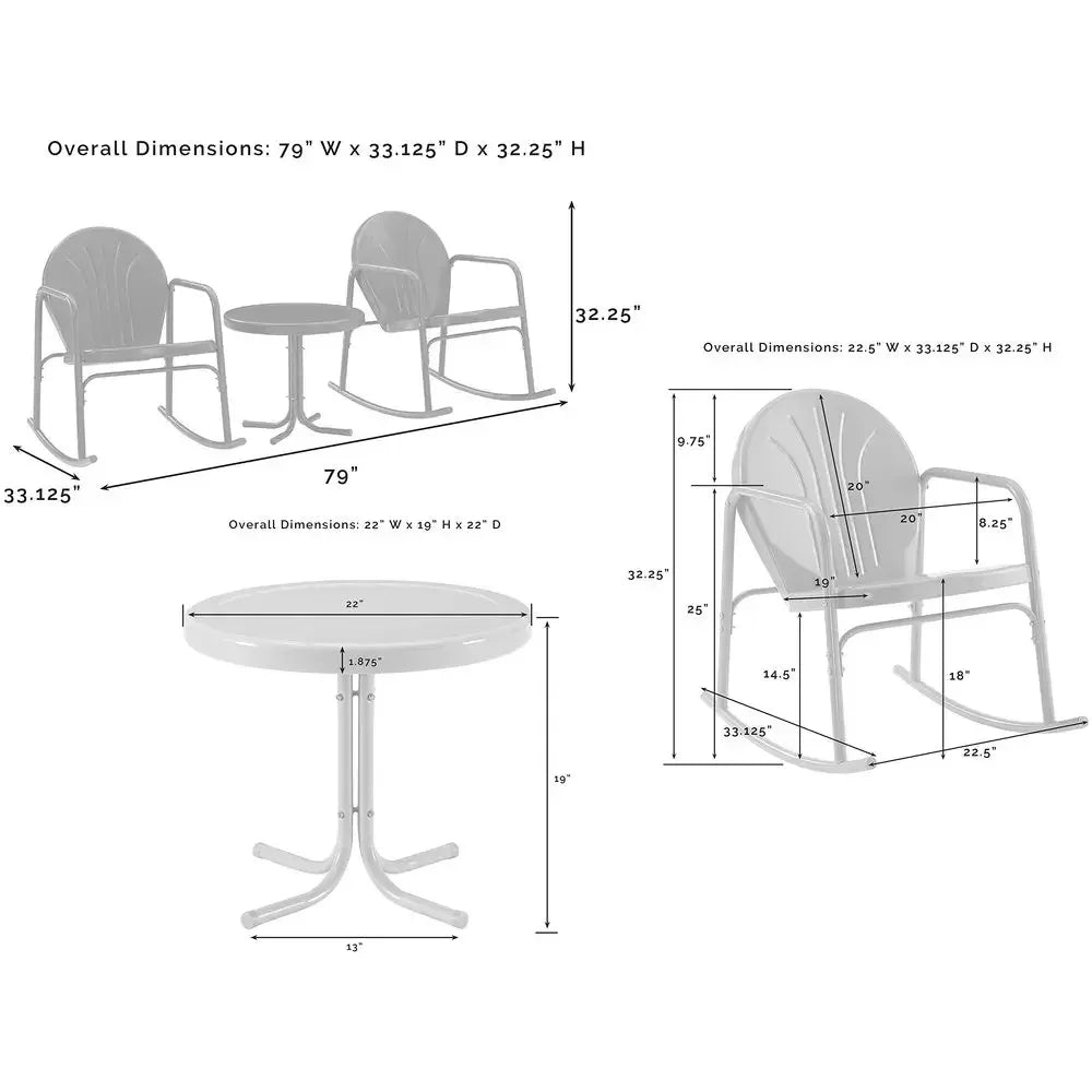 Retro Metal Outdoor Rocking Chair and Side Table Set