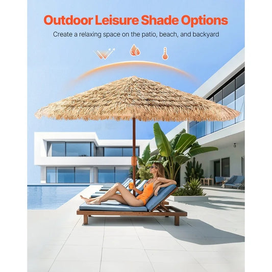 9-Foot Tiki Thatched Patio Umbrella with Tilt & Crank Lift | Tropical Outdoor Sun Shade