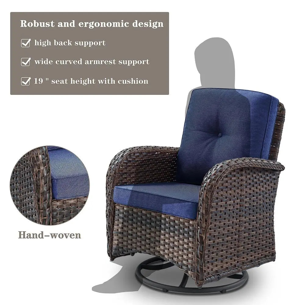 Patio Swivel Glider Wicker Chairs With Cushions For Outdoor Seating