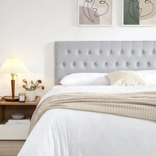 Modern Linen Upholstered Tufted Headboard With Adjustable Comfort