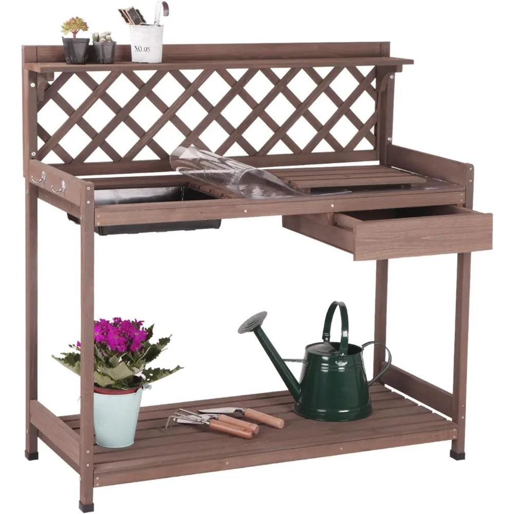 Potting Bench With Sink And PVC Layer For Outdoor Garden