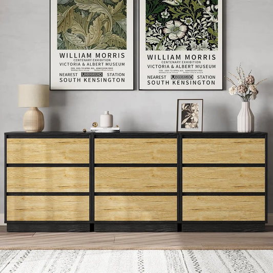 RoyaCraft Wide Nightstand Set Of 3 Drawers Bedside Tables