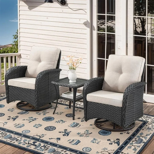Wicker Patio Furniture Set With Swivel Rocker Chairs And Table