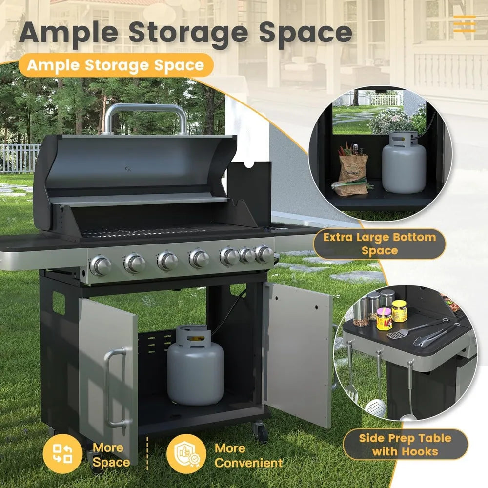 6-Burner Propane Gas BBQ Grill with Side Burner and Grates