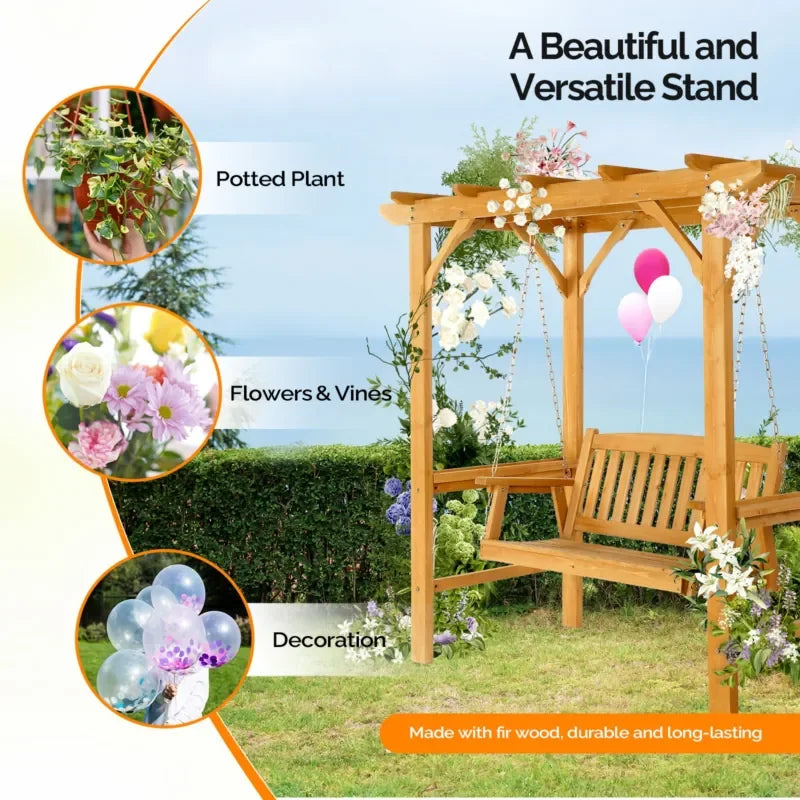 Wooden Swing Set With Bench For Outdoor Patio Garden