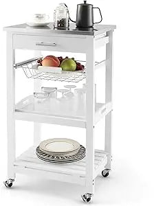 Rolling Kitchen Island Cart With Drawer And Stainless Steel