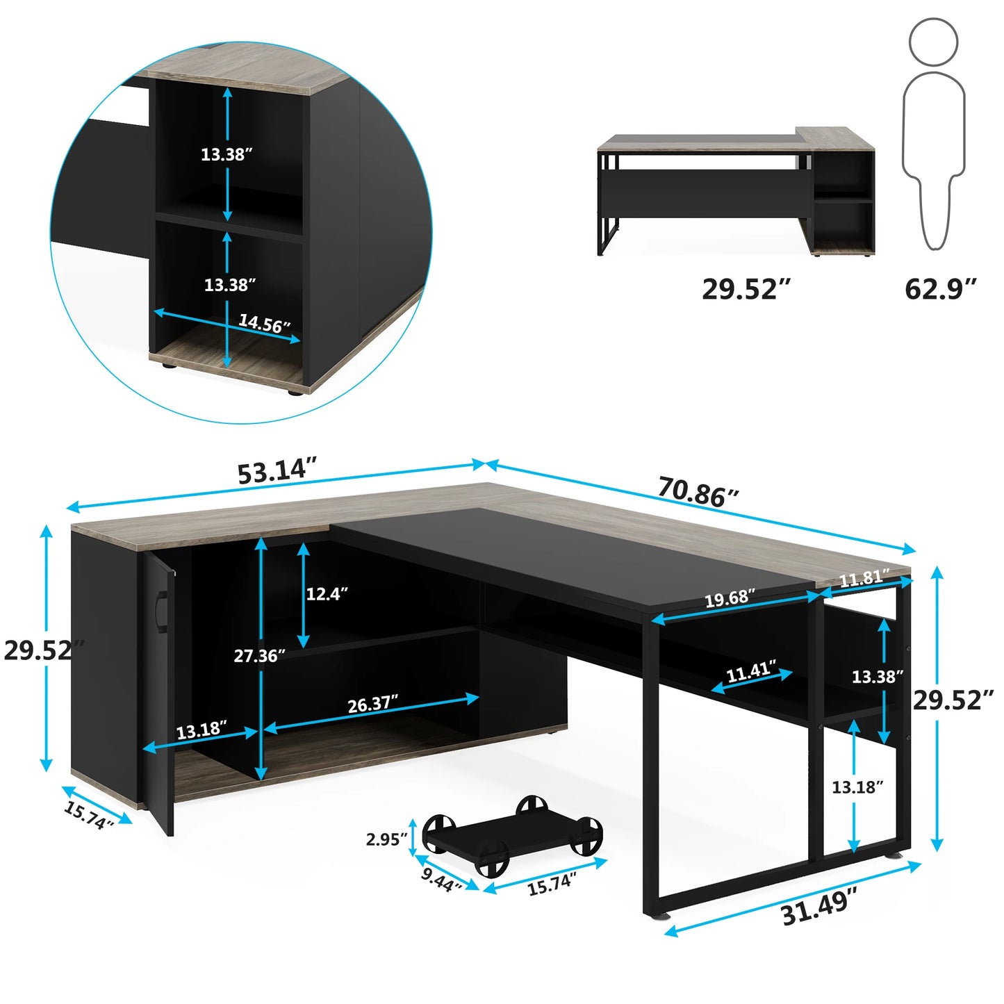 Tribesigns L Shaped Executive Desk With Cabinet Storage