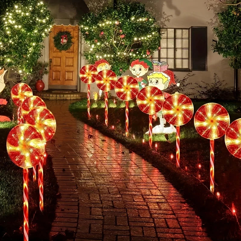 5pcs Christmas Lollipop Ground Plug Light Led Solar Outdoor Waterproof Courtyard Lawn Decoration Atmosphere Light Candy Light