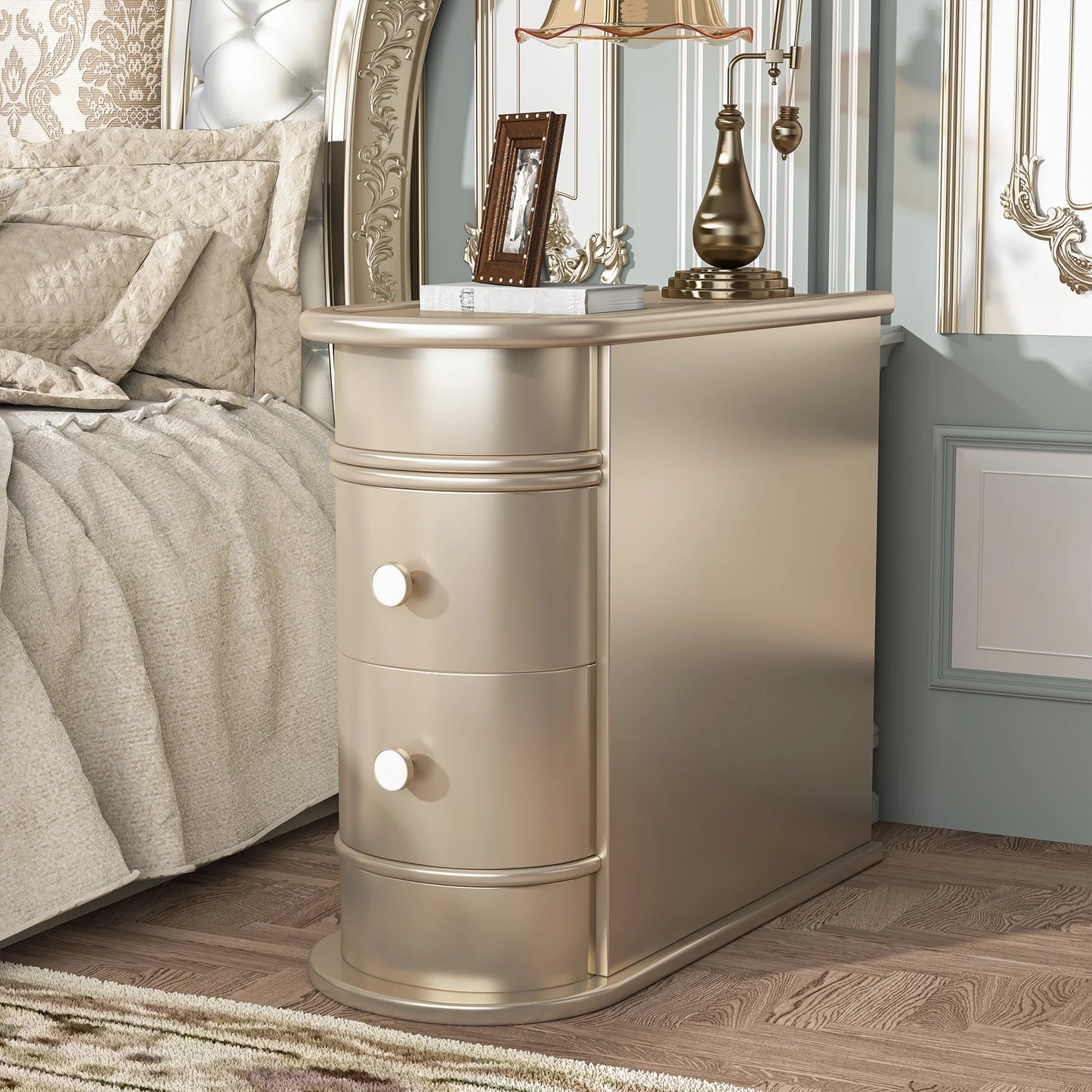 Tribesigns Round Solid Wood End Table With Drawer Nightstand