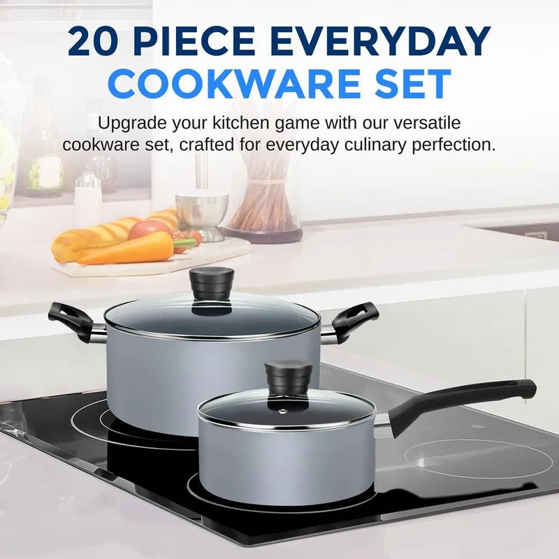 20-Piece Gray Nonstick Cookware, Knife and Utensil Set