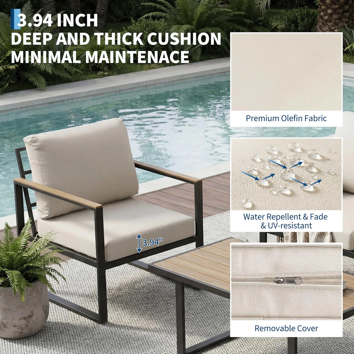 Modern Outdoor Patio Furniture Set With Cushioned Sofa Coffee Table