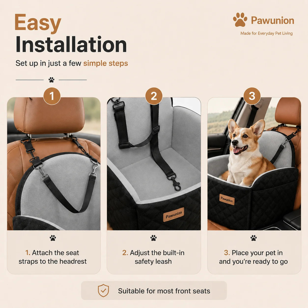 Memory Foam Dog Booster Car Seat With Cooling Mat – Up to 55 lb