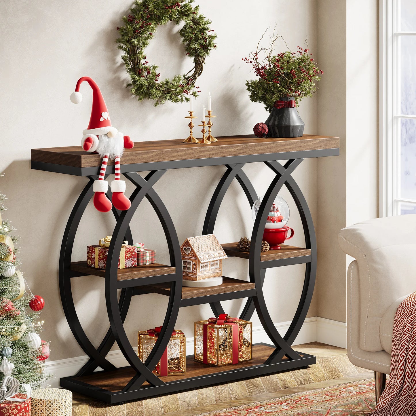 Industrial Console Table For Narrow Entryway Hallway Thick Top