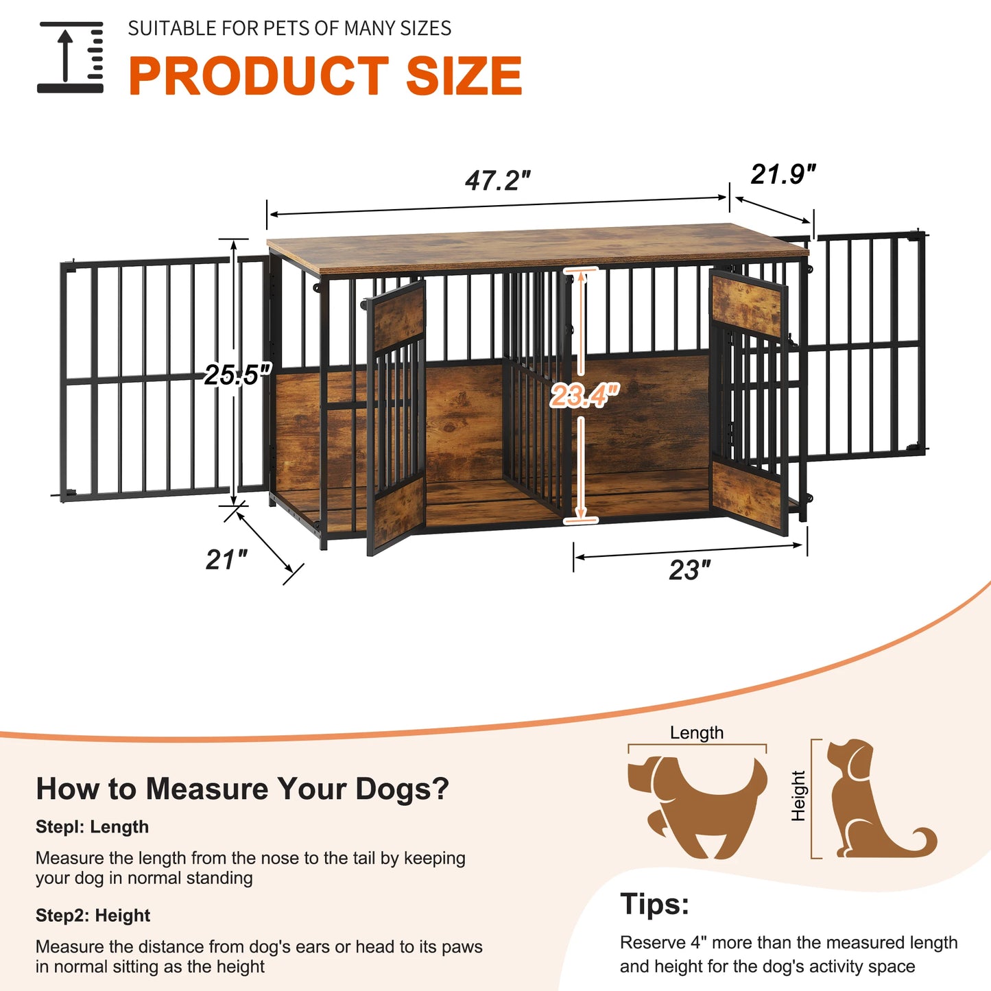 47.2-Inch Double Dog Crate Furniture with Storage Drawers and Tabletop