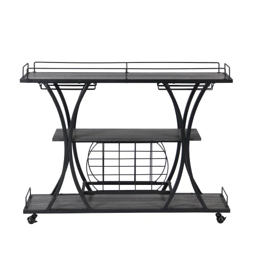 Three Tier Bar Cart With Mobile Wine Glass Storage