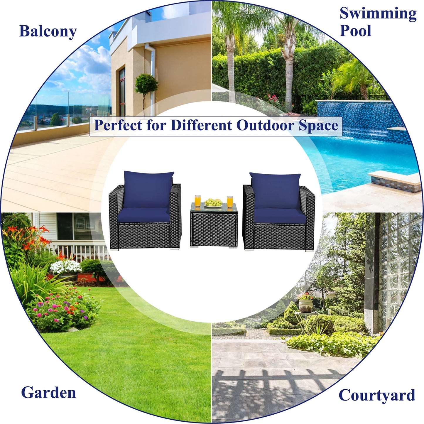 Outdoor Rattan Patio Furniture Set With Cushioned Sofa And Table