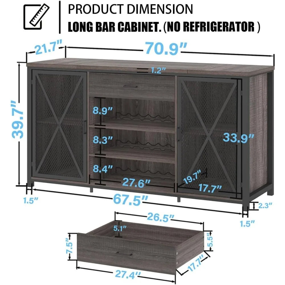 Farmhouse Bar Cabinet With Fridge Space And Wine Storage