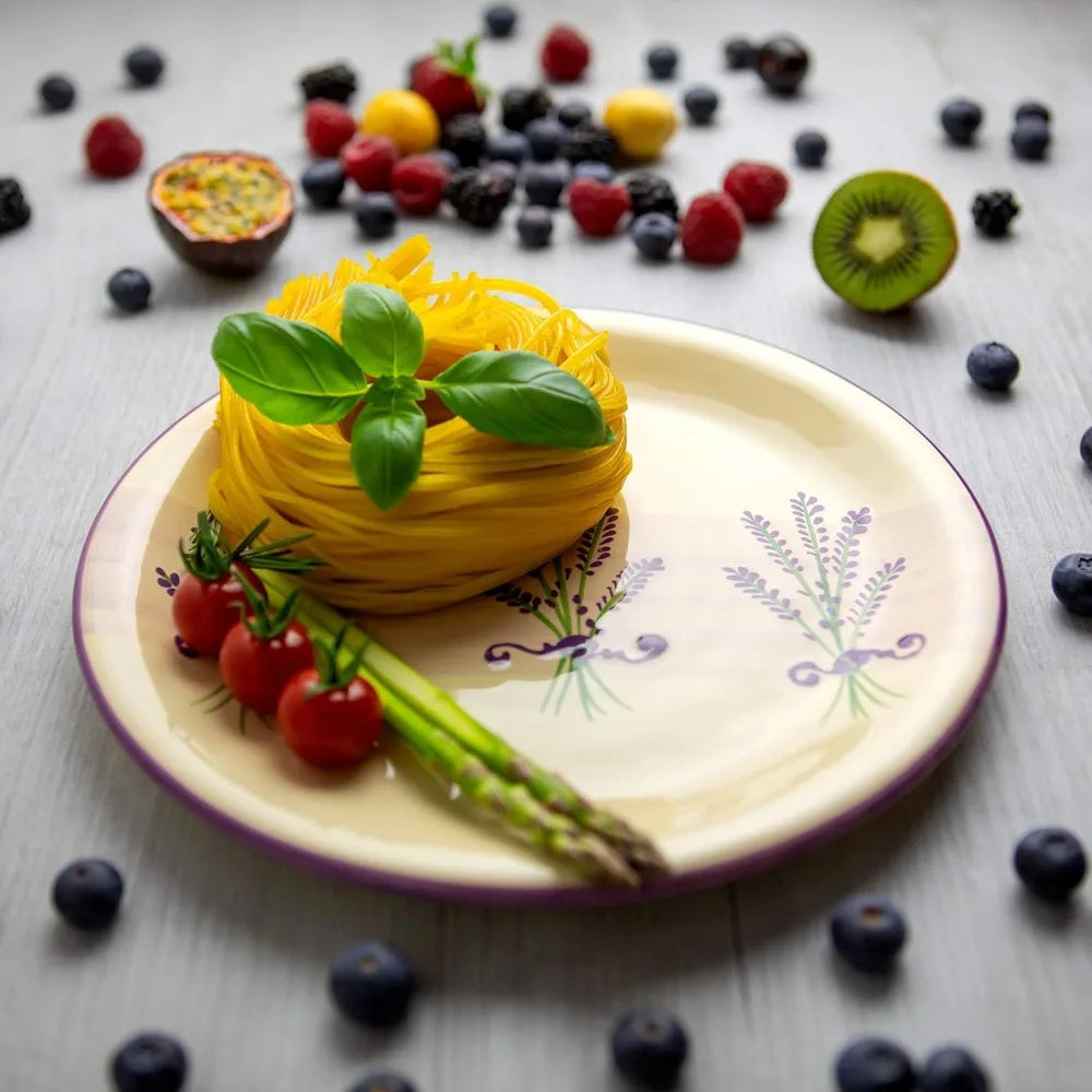 Handmade Lavender Floral Purple and CreamCeramic 12 piece Dinnerware Set | Pottery Tableware Service for 4 | Dinner Plates | Sid