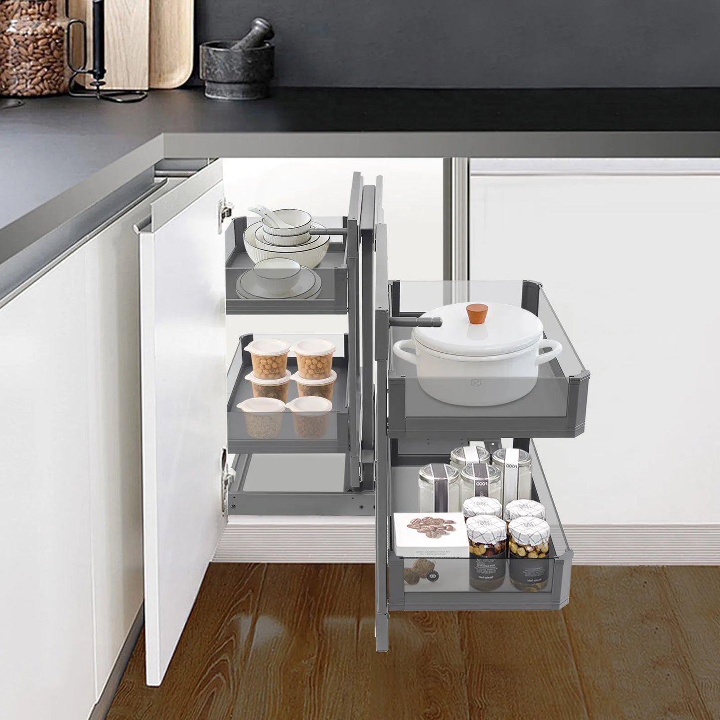 Under Sink Pull Out Organizer 2 Tier For Corner Cabinets