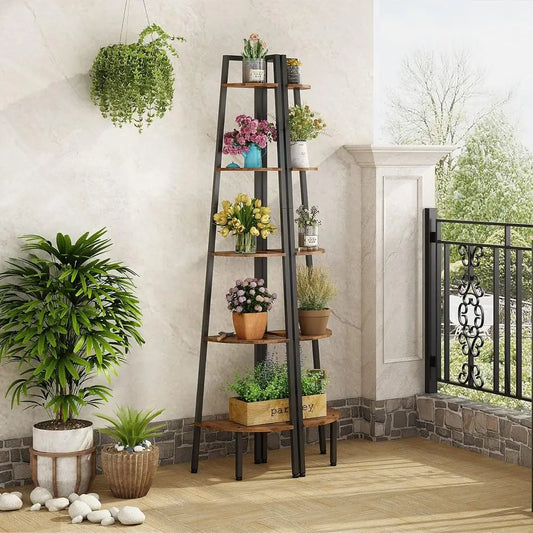 5-Tier Rustic Industrial Bookshelf Ladder Display Unit For Living Room
