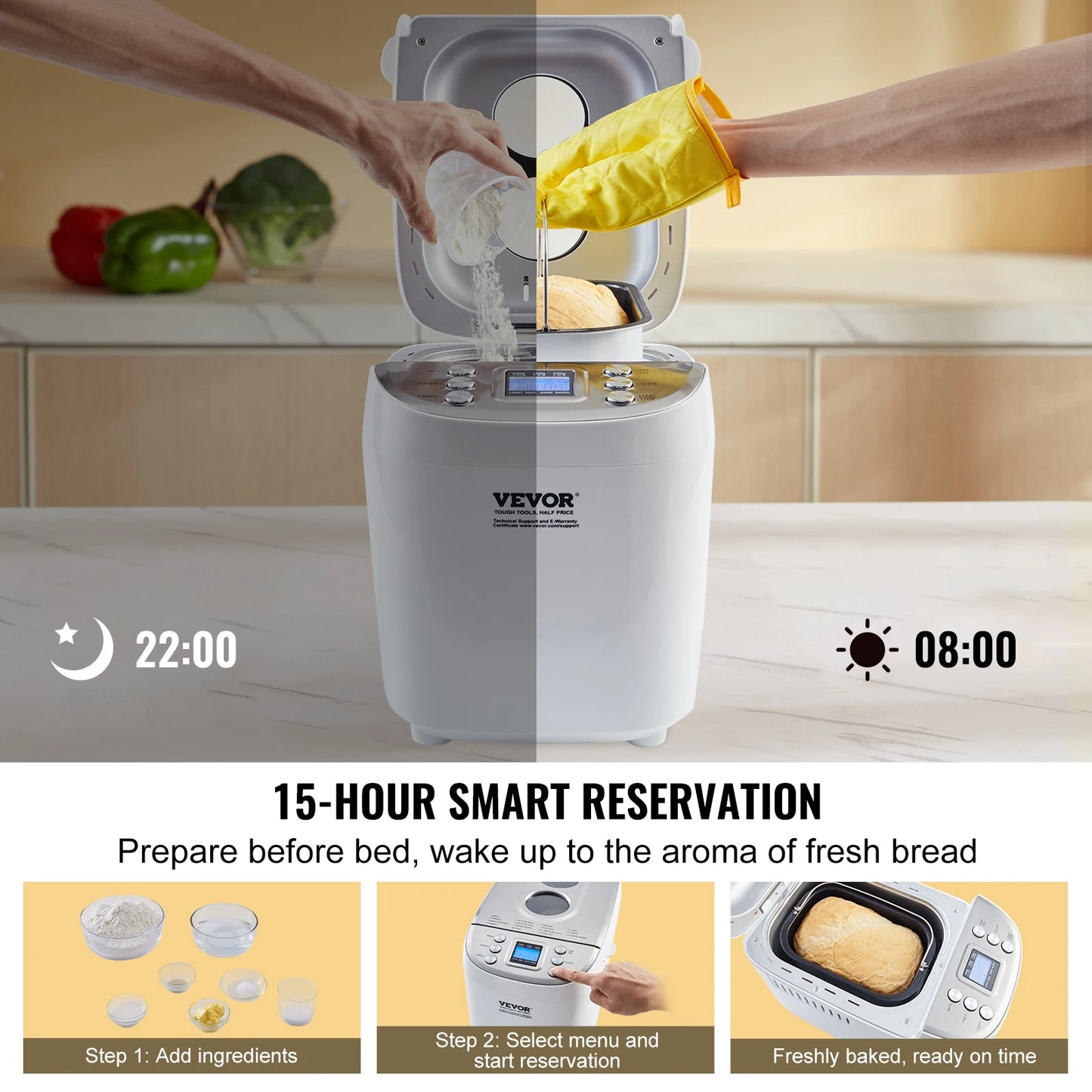 15-in-1 Automatic Bread Maker With Ceramic Pan – 2 &amp; 3 lb
