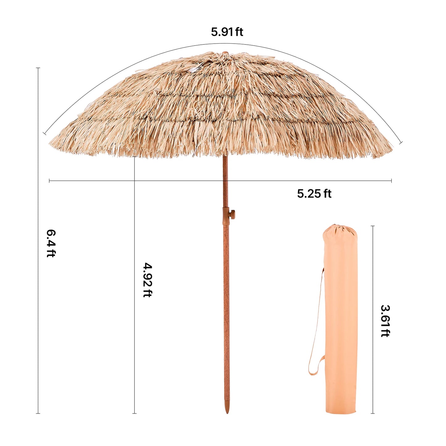 SucceBuy Tiki Umbrella Thatched Patio Umbrella with Durable PP Thatch and Metal Ribs Grass Pool Umbrellas for Beach Garden Patio