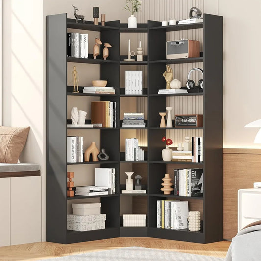 Industrial Corner Bookshelf L Shaped Seven Tier Display Unit