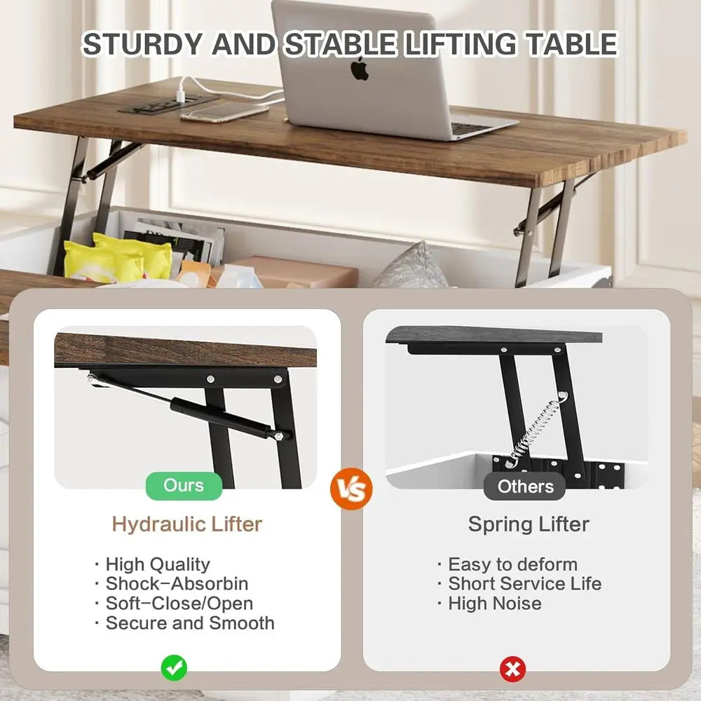Square Coffee Table With Storage And Charging Ports